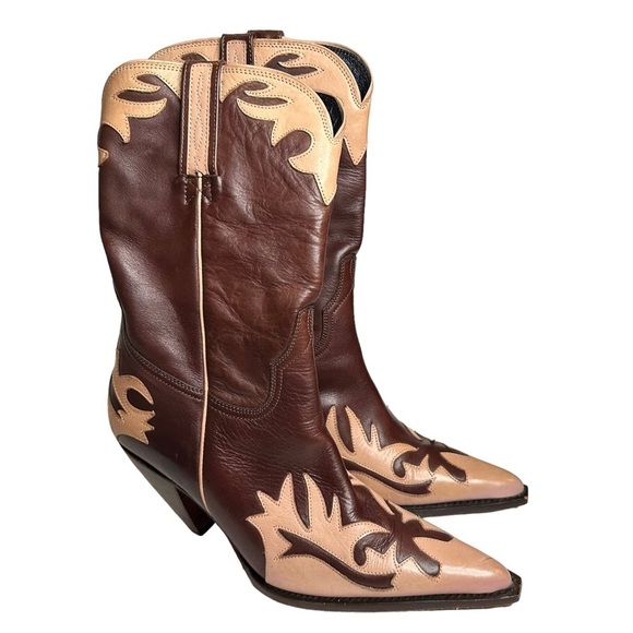 Lucchese Charlie 1 Horse Brown Pink Pointed Toe Heeled Cowboy Boots Size 7 - Picture 10 of 10